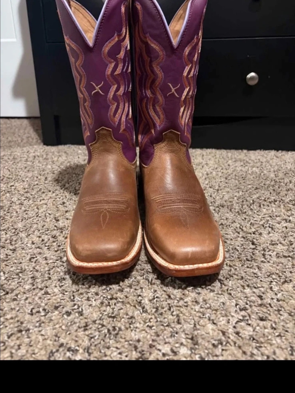 Twisted X Brown Leather Foot and Purple Shaft Western Heeled Boots
